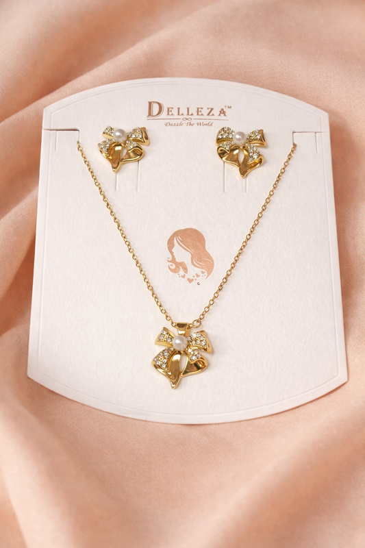 Pearl with Bow Chain & Earing