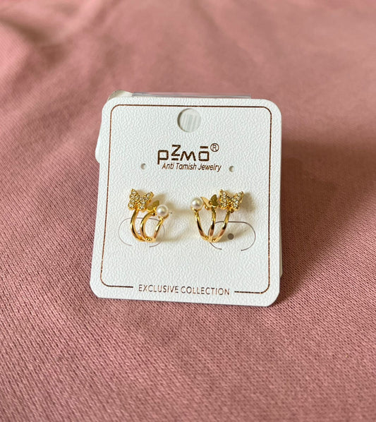 Golden Butterfly Pearl  Earrings