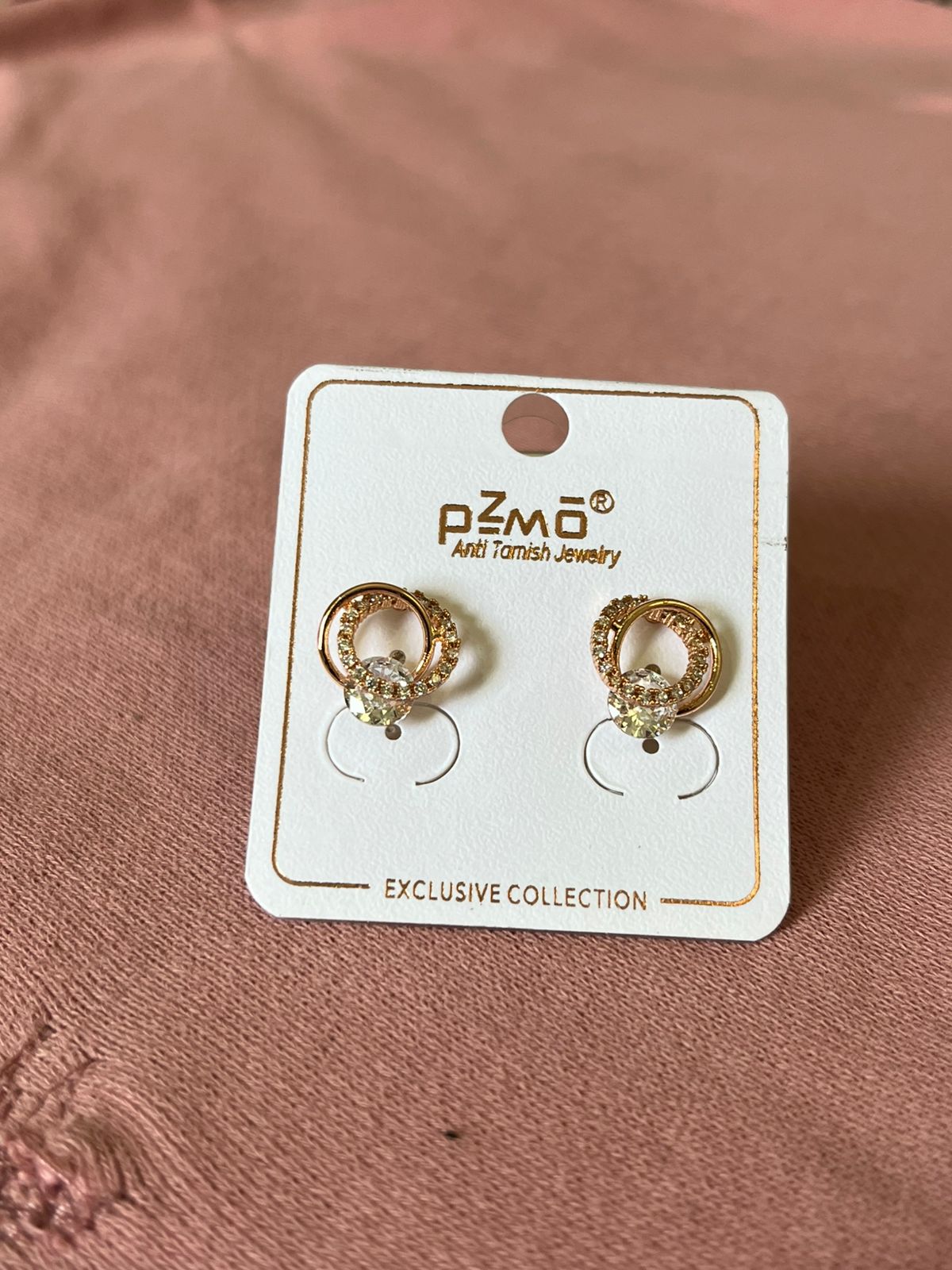 Golden Crystal Loop Stud Earrings